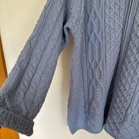 Aran Crafts Blue  Vintage Merino Wool Longer Length Full Zip Hooded Fisherman Kn - Picture 6 of 9